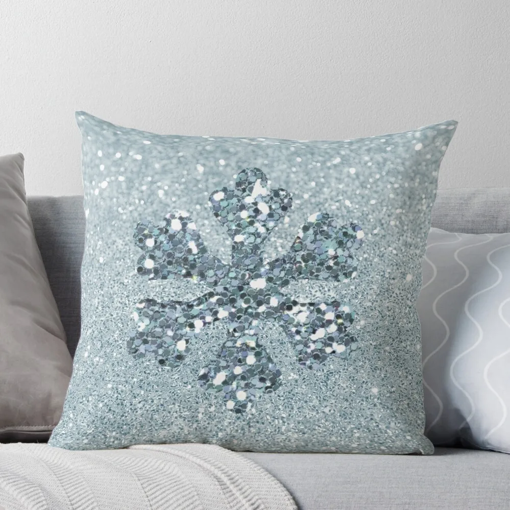 

Aquamarine Faux Glitter Snowflake Throw Pillow Luxury Sofa Cushions Sofa Cover