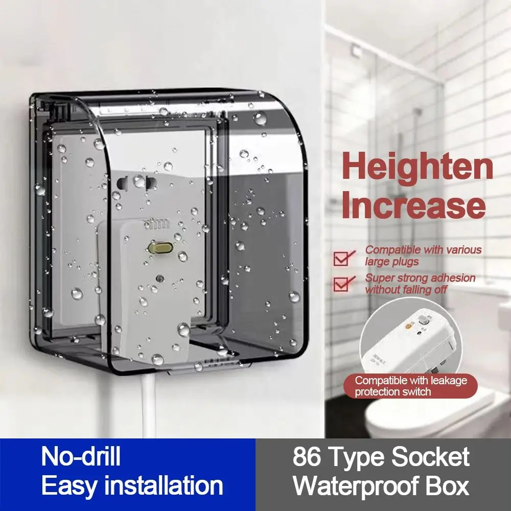 Wall-mounted Switch Protective Cover Self-Adhesive Enlarged Plastic Socket Waterproof Box 86 Type Splash-Proof Box Bathroom