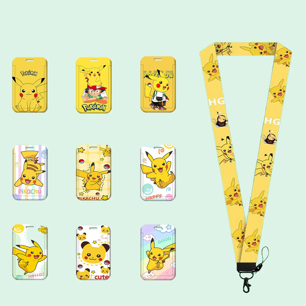 Cartoon Pikachu Keychain Student Access Control Card Metro Bus Card Campus Meal Card Lanyard Halloween Gifts For Friend Family