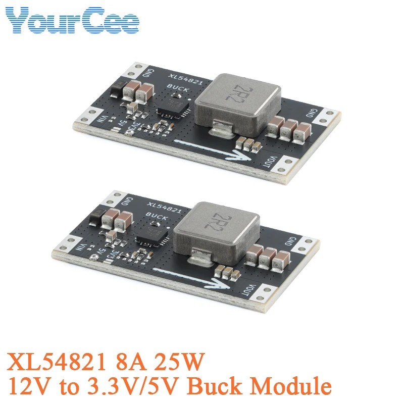 2pcs/1pc XL54821 Step Down Buck Power Supply Module DC12V to 3.3V/5V Output 8A/25W PWM High Power Buck Board