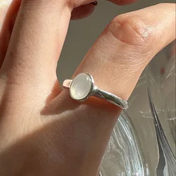 925 Sterling Silver Rings For Women Simple Vintage Handmade Adjustable Finger Wide Stone Ring Fashion Band Female Bijoux Gift