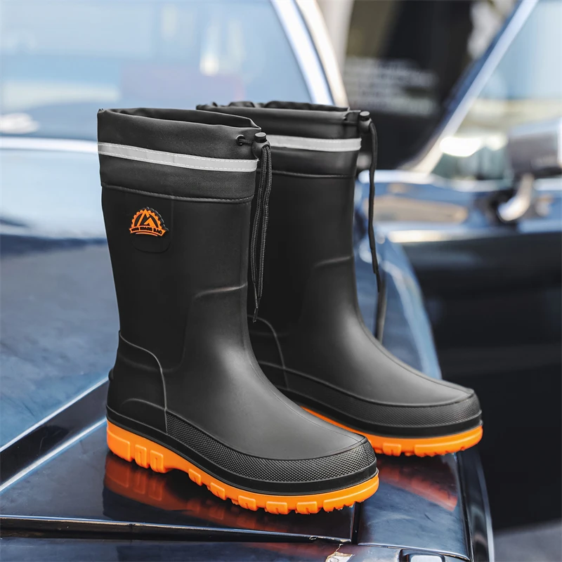 2026 New Short Tube Men Rain Boots Anti Slip Rubber Water Shoes for Kitchen Fishing Single & Fleece Lined Available