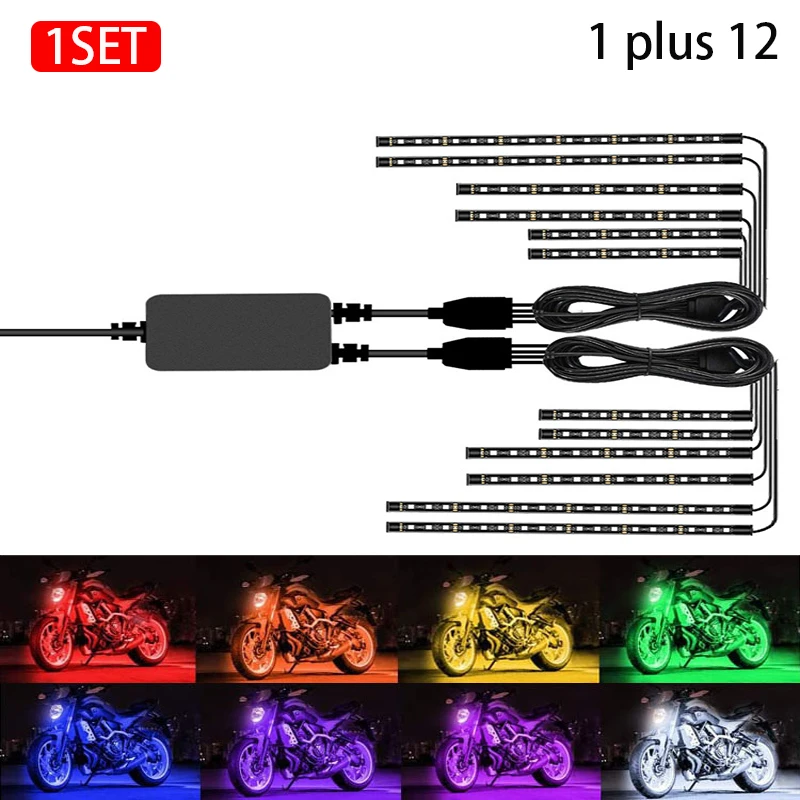 RGB Waterproof Moto Atmosphere Light LED Car Motorcycle Decorative Ambient Lamp Flexible Strip Lights 5050 SMD APP Sound Control