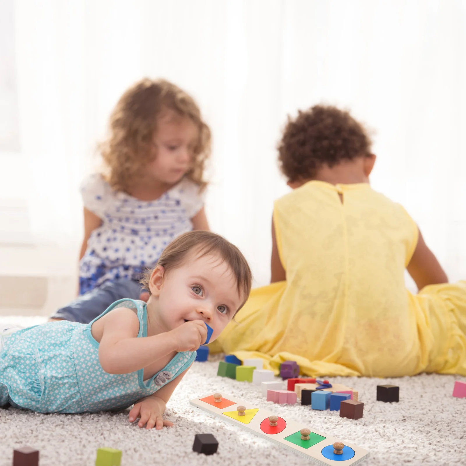 Jouets géométriques pour tout-petits filles, puzzle en forme de bouton en bois pour bébé, cheville Jumbo