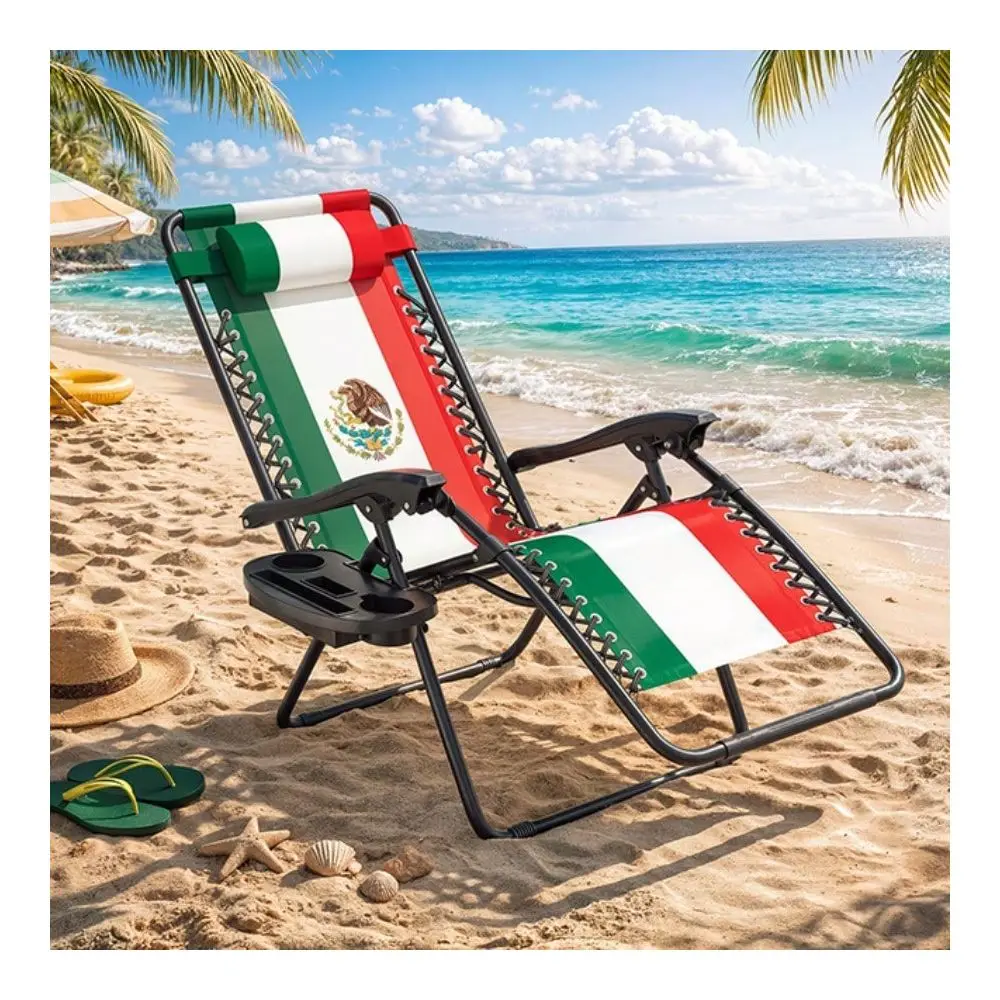 

Gravity Lounge Chair, Adjustable Folding Recliner With Side Tray Cup Holder, Removable Headrest Pillow, Portable Outdoor Lounge