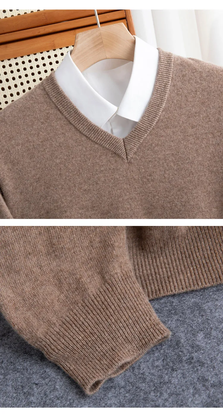100% reiner Merinowollpullover für Herren, V-Ausschnitt, Strickpullover, große Größen, Kaschmir, Herbst/Winter, neuer Langarmpullover, hochwertige Oberteile – Detail 20