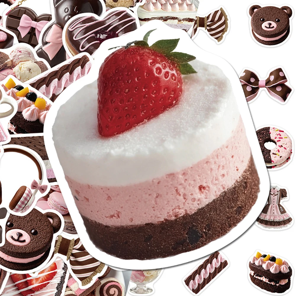 10/30/50pcs Cute Ins Style Pink Brown Dessert Cake Stickers Kawaii Cartoon Sticker Decoration Suitcase Fridge Phone Decals Pack