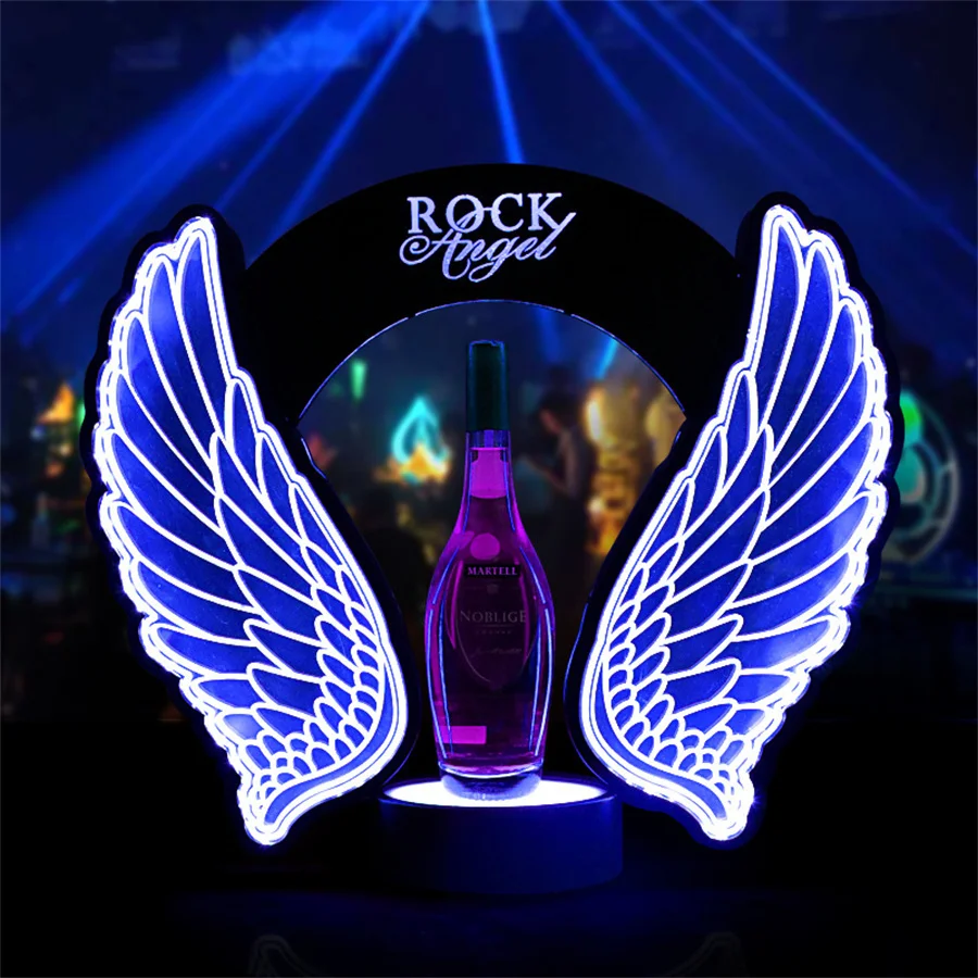 Imagem -02 - Personalizado Led Angel Wings Vinho Champagne Garrafa Apresentador Recarregável Cerveja Apresentador Display Stand para Bar Decor