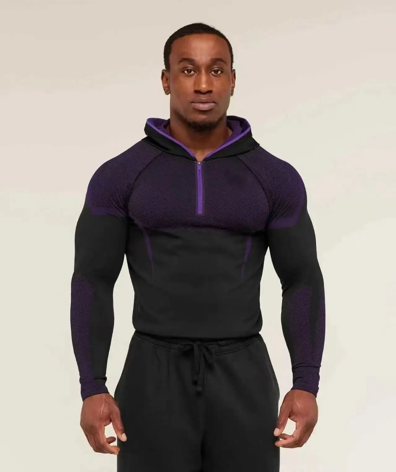 2026  Summer   New men's long-sleeve sports fitness quick-dry breathable stretchy half-zip tight training shirt with logo