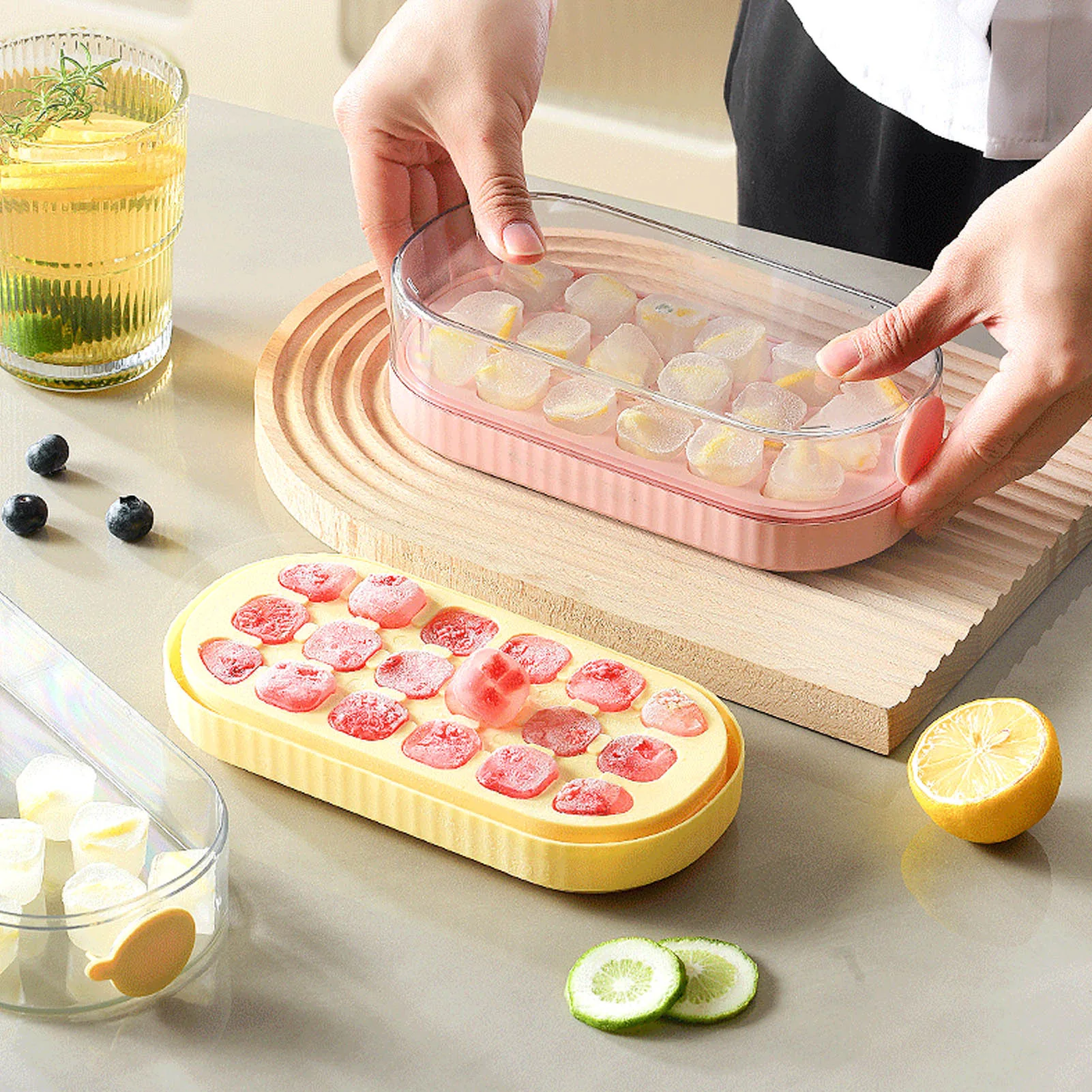 Plastic Press Type Ice Cube Tray Reusable Ice Grid Mold Suitable For Summer Ice Making Box DIY Icecream Juice Making Supplies