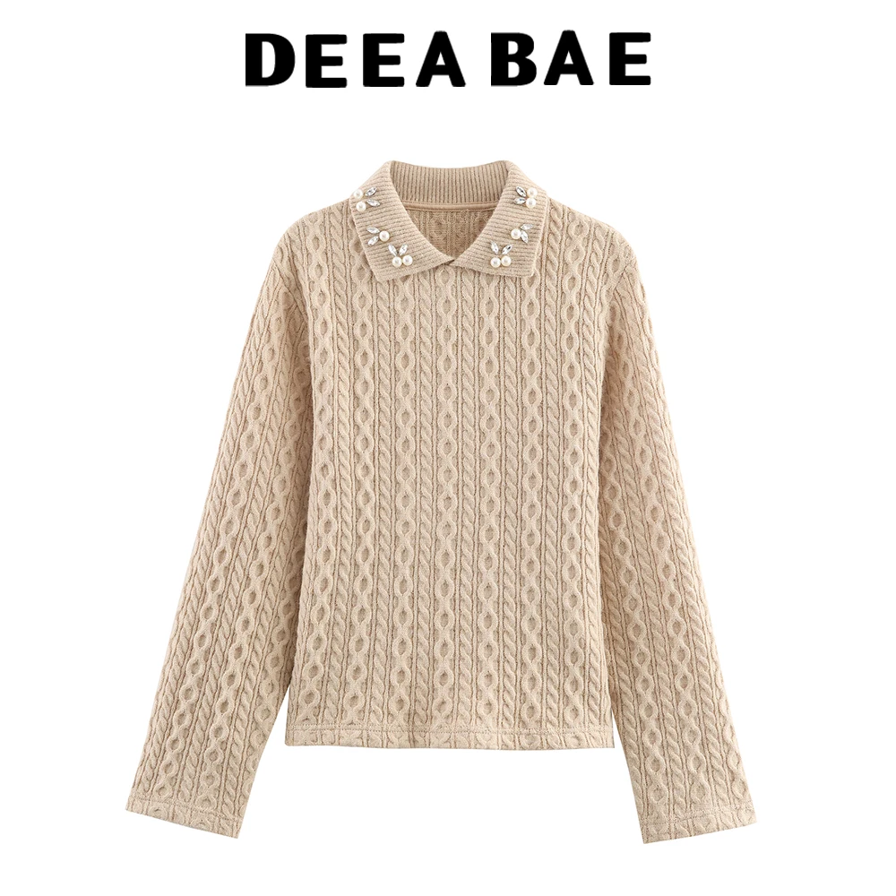 DEEABAE 2025 Winter New Women's Clothing Simple Leisure Fashion Jewelry Collar Eight Strand Knitted Sweater
