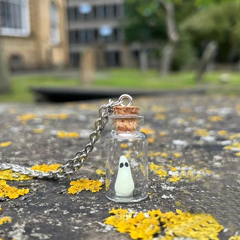 Ghost Necklace,The Adopt A Ghost Necklace,Glow-In-The-Dark Halloween Necklace,Tiny Ghost In A Bottle Pendant Necklace