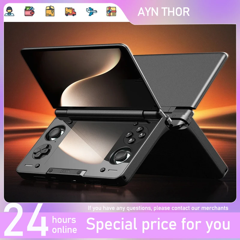 وحدة تحكم ألعاب مزدوجة الشاشة OLED مقاس 6 بوصات من AYN Thor (ما قبل البيع) - وحدة معالجة مركزية Qualcomm Snapdragon، نظام Android13، بطارية 6000 مللي أمبير في الساعة، عصا القاعة