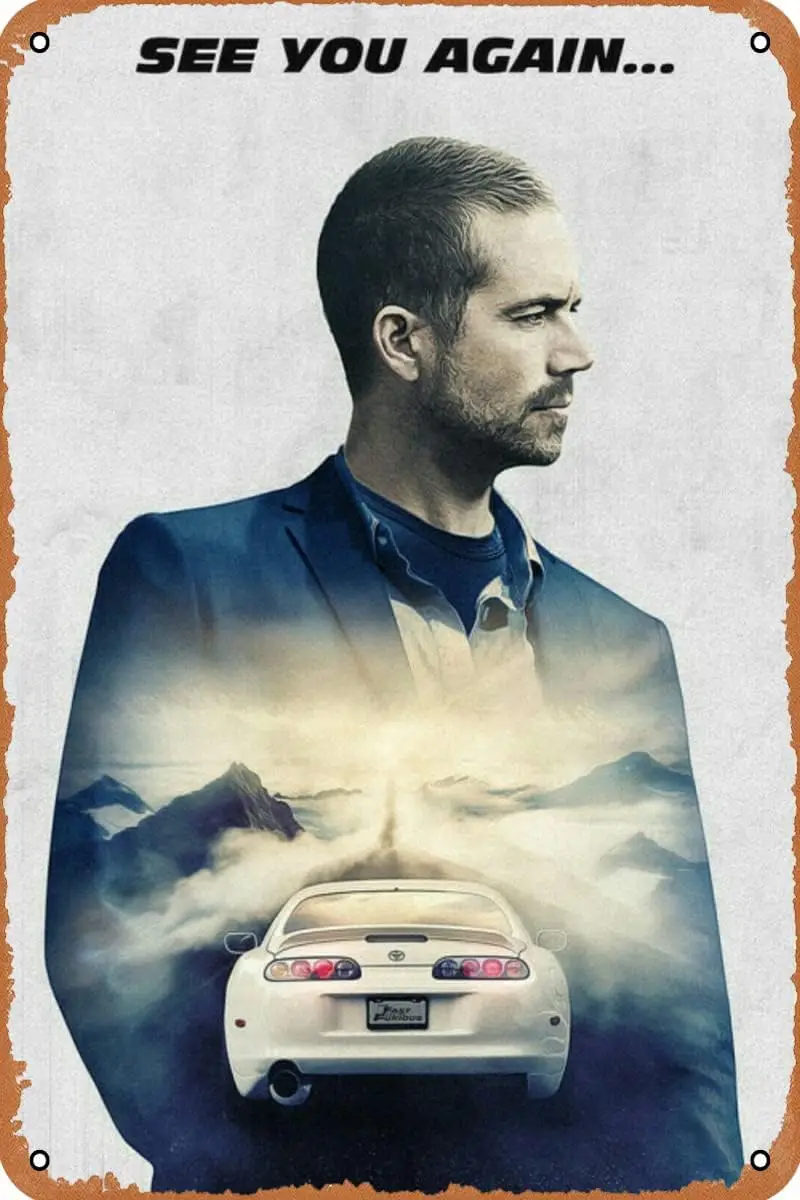 Paul Walker Poster Vintage Metal Tin Sign Retro Wall Decor for Home Coffee Man Cave 12x8 Inch