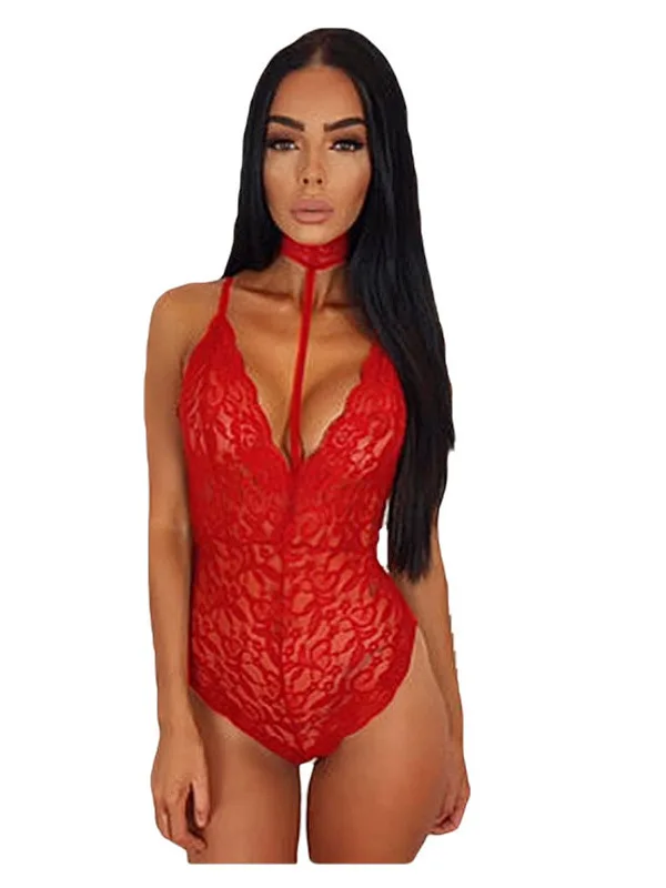 Transparante Sexy Vrouwelijke Kant Kant Jumpsuit V-hals Sling Haak Bloem Uitholling Een Stuk Vrouwen Rompertjes Open Rug Bodysuit Nieuwe 7DL