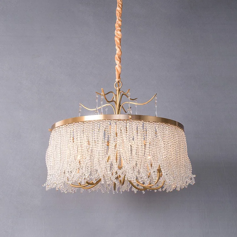 

Modern Copper Golden Crystal Chandelier Luxurious Shiny Round Pendant Lights For Dinning Room Living Room Bedroom Kitchen Island