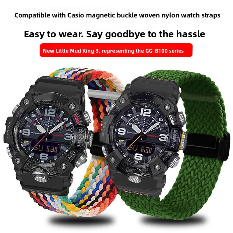Nylon Canvas Watch Band for Casio G-Shock Mudman GG-B100 5594 Replacement Outdoor Hiking Sport Strap with Black Adapter