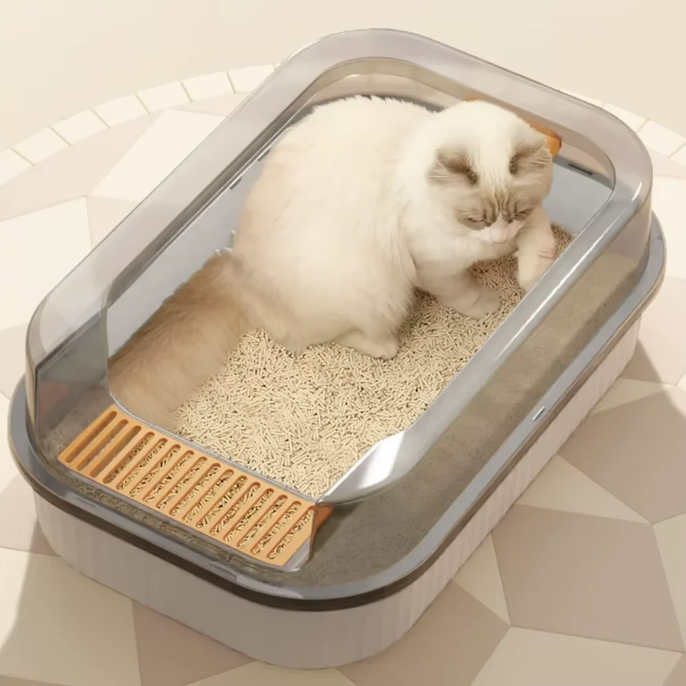 

Cat Litter Box for Small Cats Animals Semi Closed Cat Dog Tray with Scoop Excrement Training Sand Litter Box Cat Accessories