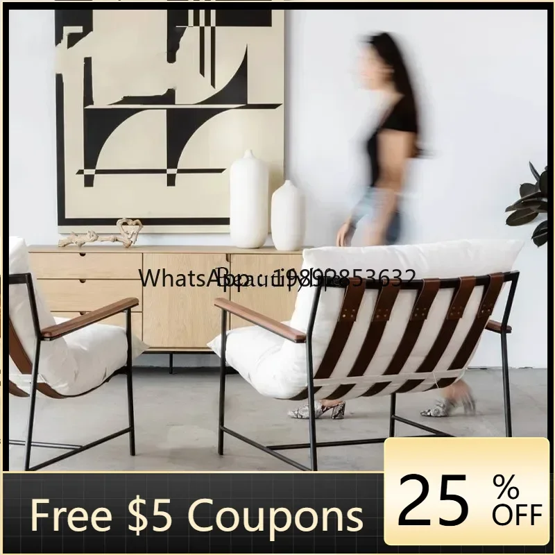 

Designer Cream Style Fabric Recliner Living Room Balcony Leisure Saddle Leather Single Sofa Chair