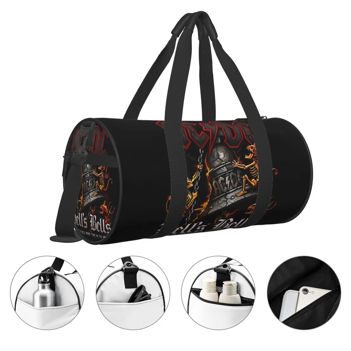 Travel Bag Ac Dc Hells Bells Gym Bag Vintage Rock Portable Sports Bags Large Casual Custom Handbag Colorful Fitness Bag For Men