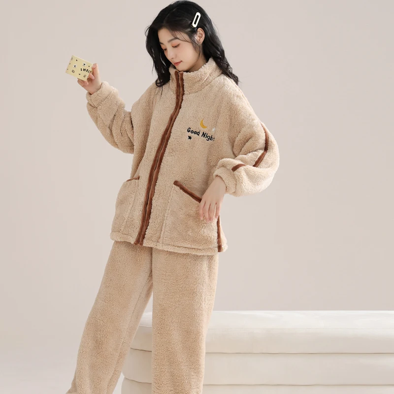 

Pajama Sets Gray Women Plain Holiday Long-Sleeved Buttoned Top Navy Cotton Simple Plaid Vintage Collared Girlfriend Thermal 2026