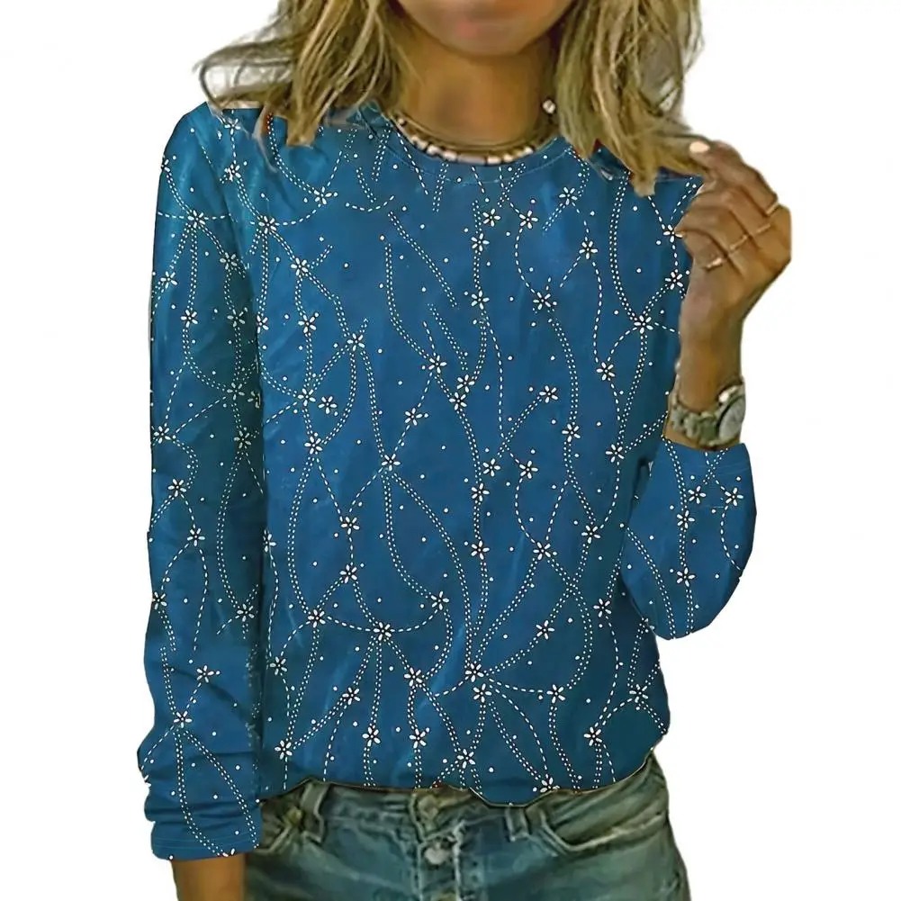 

Loose Fit Spring T-shirt Floral Print Long Sleeve T-shirt for Women Soft Breathable Mid Length O Neck Top Loose Fit Wear Printed
