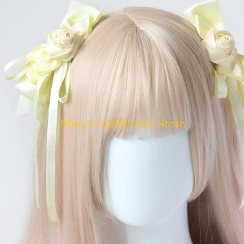 49MC 2pcs Rose Bowknot Hairpin for Toddler Teens Woman Makeup Ponytail Hairpin
