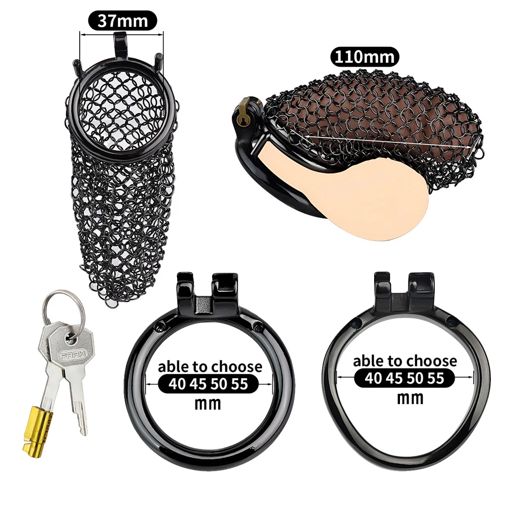 FRRK Black Shield-Maiden Chastity Cage for Male 콕링 пояс верности Mesh Stainless Steel Cock Lock Increase Air Flow Adults Sex Toy