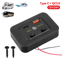 12/24V Car Quick Charger Dual USB Ports PD Type-C QC3.0 Quick Charging Adapter with Button Switch Car Bus Charger Socket Adapter