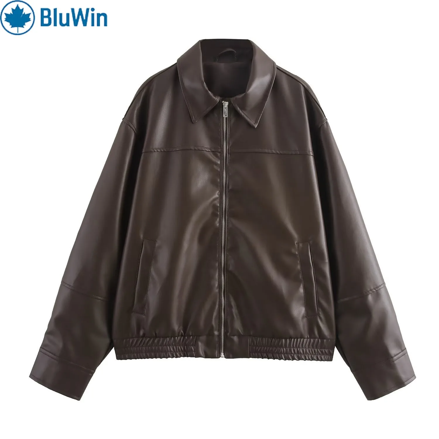 

BluWin&ZAF 4Colors Streetwear Vintage Faux Leather Bomber Jacket Women 2025 Fall Winter Aviator Moto Coat