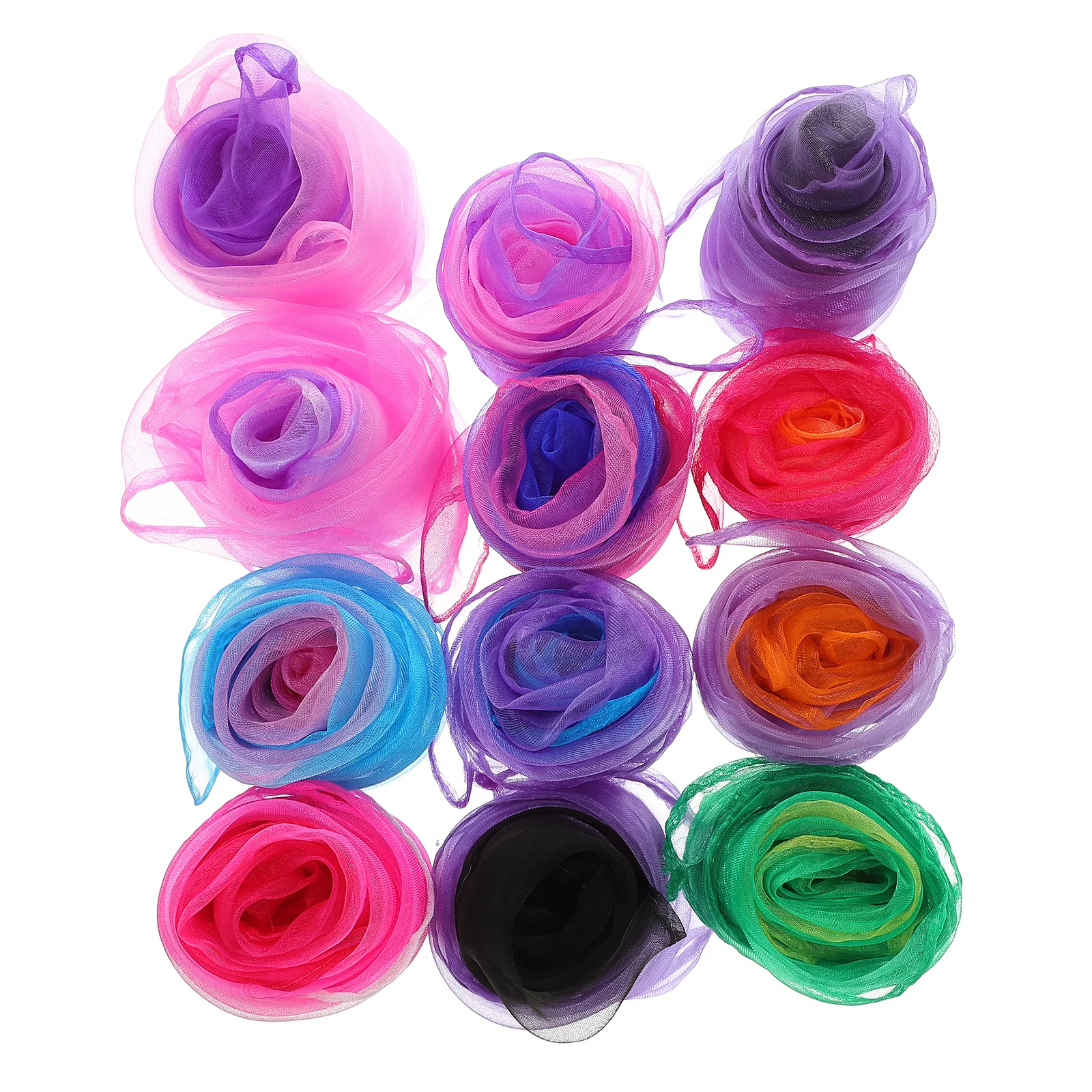 12Pcs Gradient Color Juggling Dance Scarves Premium Gauze Soft Comfortable for Kids Performance Stage Props Decoration