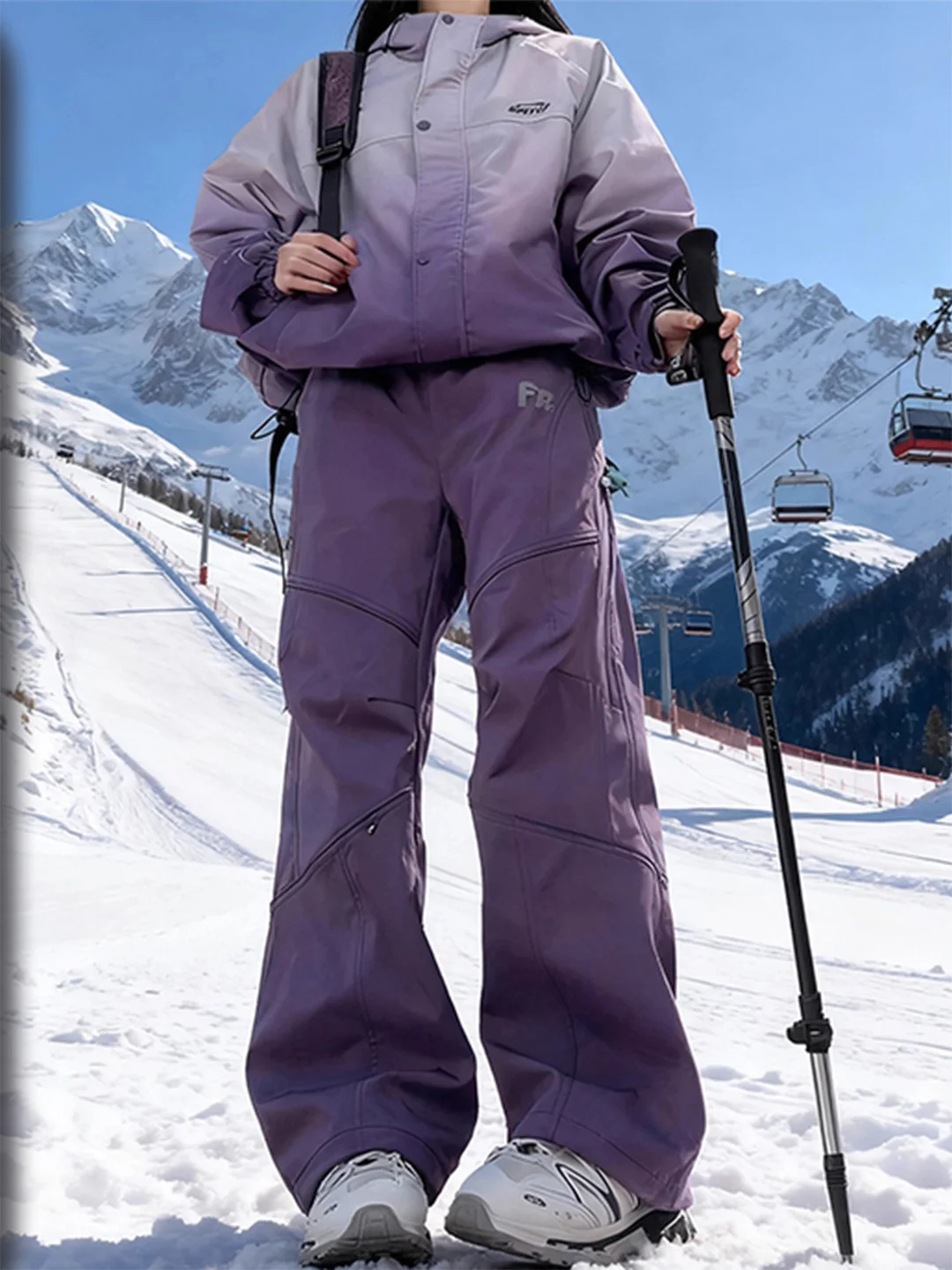 

below Zero Cold Resistant Purple Ski Pants Set Men Women Sle Fce Soft ell ell Outfit Autumn Winter Polyester Fiber