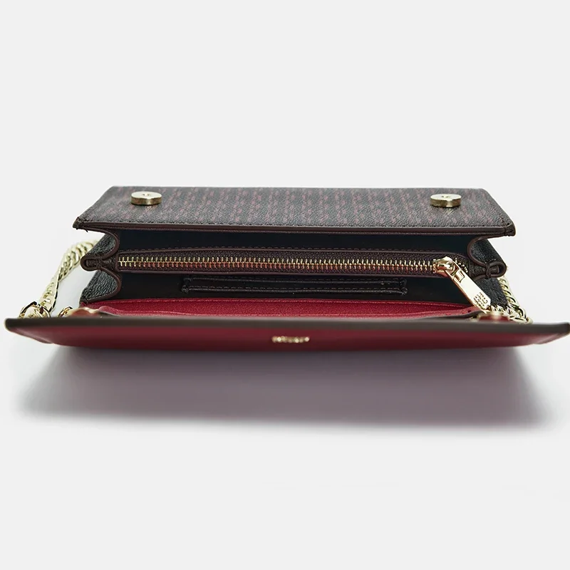 CH بورجوندي المزدوج الملمس حقيبة كروسبودي الفاخرة بو شعار نمط الذهب سلسلة أنيقة المدمجة مصمم العصرية شيك المرأة التبعي