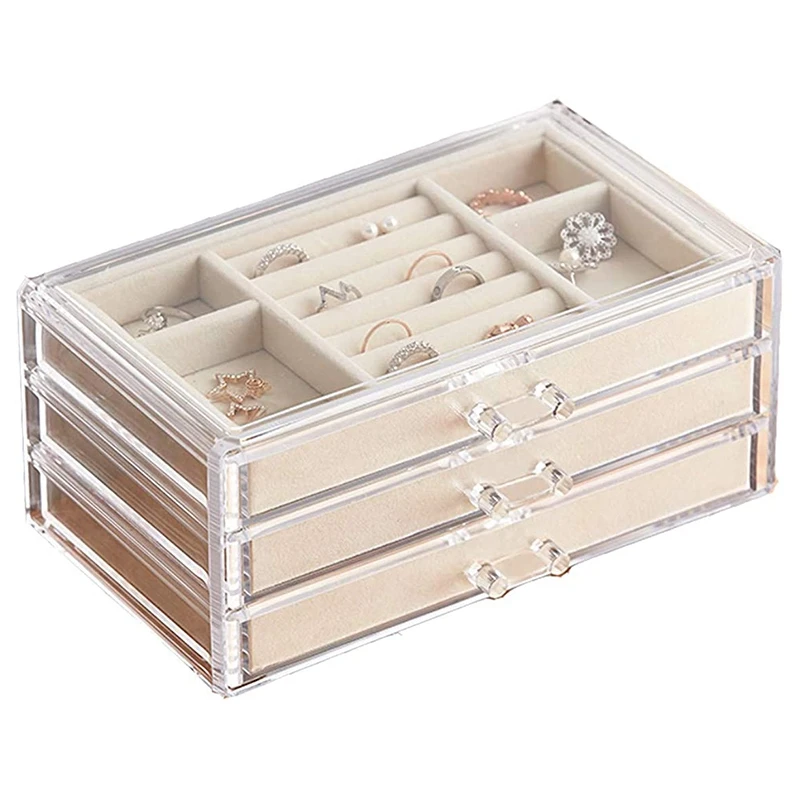 

Women'S Jewelry Box with 3 Drawers, Transparent Jewelry Storage Box with Flannel Bottom,