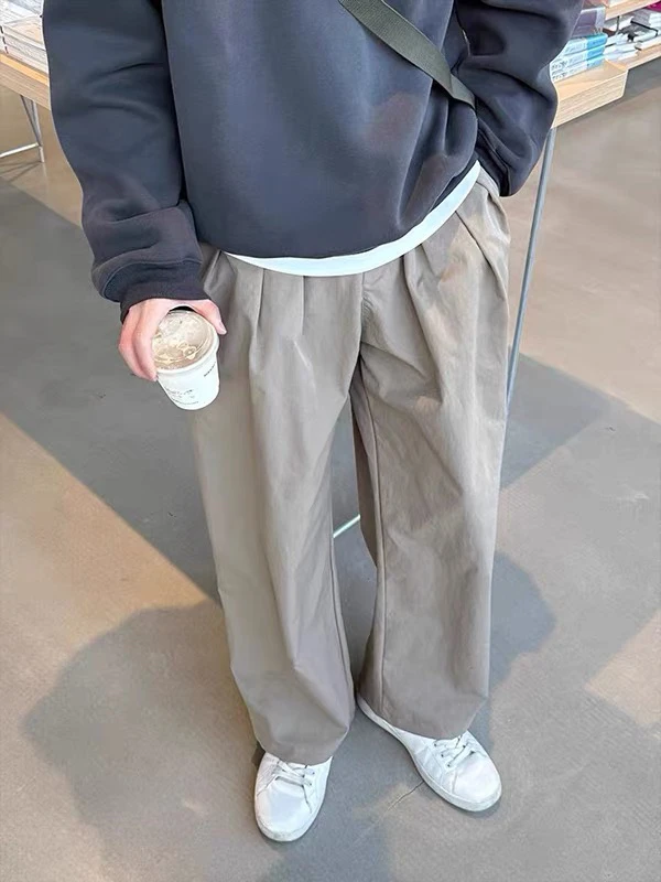 ย้อนยุคญี่ปุ่นสเลสีกากีชุดทำงานกางเกงลำลองผู้ชายฤดูร้อนใหม่ตรงหลวมขากว้างกางเกงยาวอเนกประสงค์หลวมพอดี