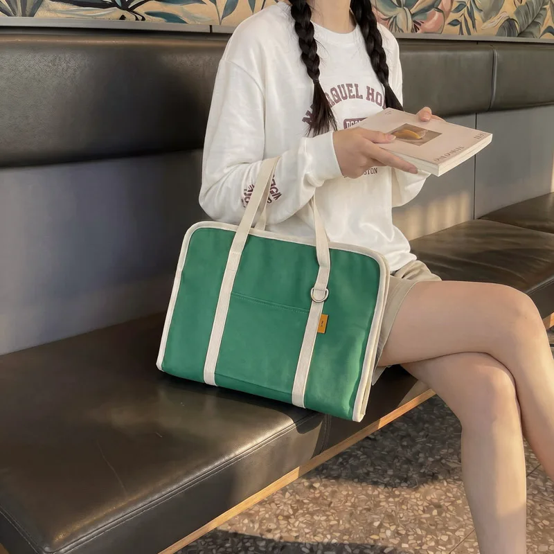 New Fashion Color Block Canvas Tote Bag Casual Simple Large Capacity Laptop Tote for Office College Student Versatile Handbag