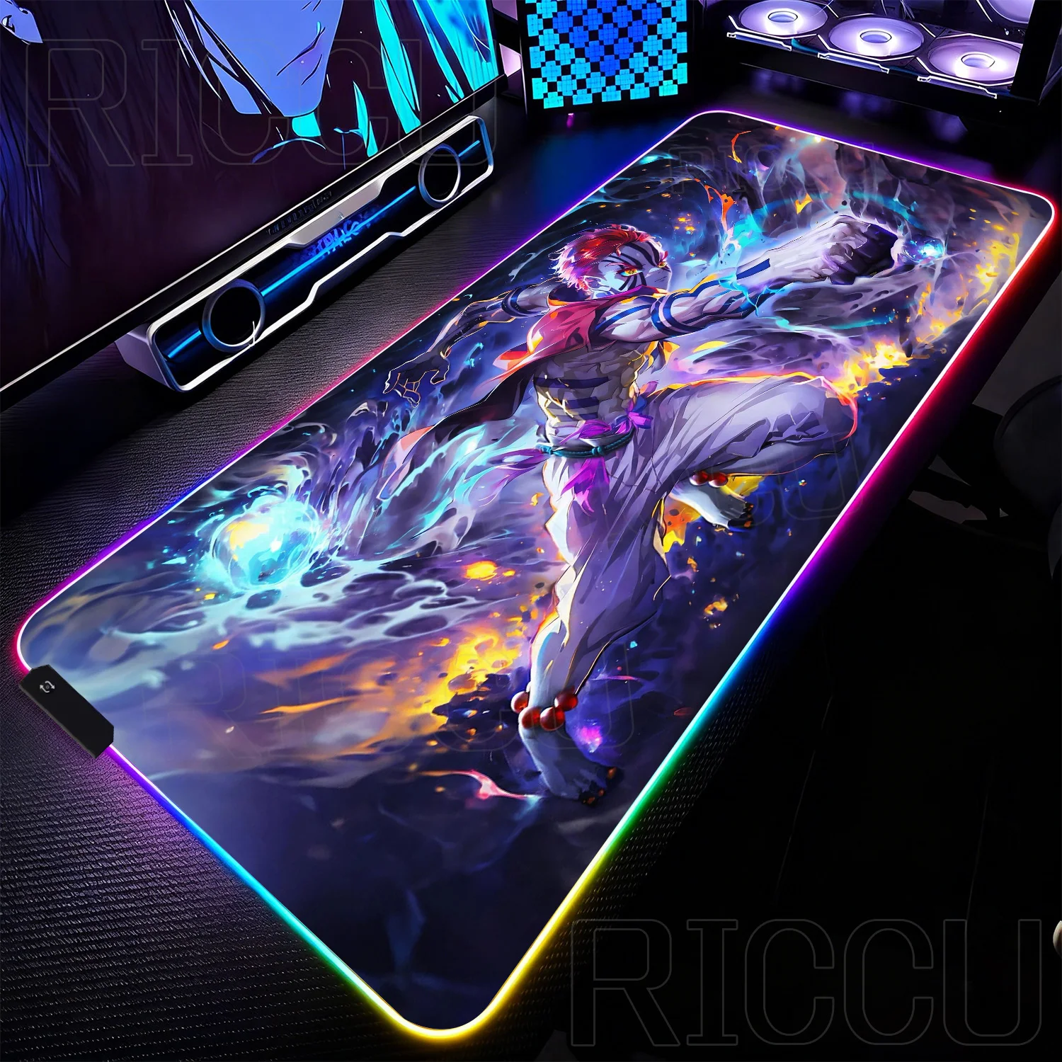

RGB PC Accessories 400X900mm Mouse Pad Demon Slayer Anime LED Mouse pads Office Desk mat Rubbe Lockedge XXL Extended Desk mats
