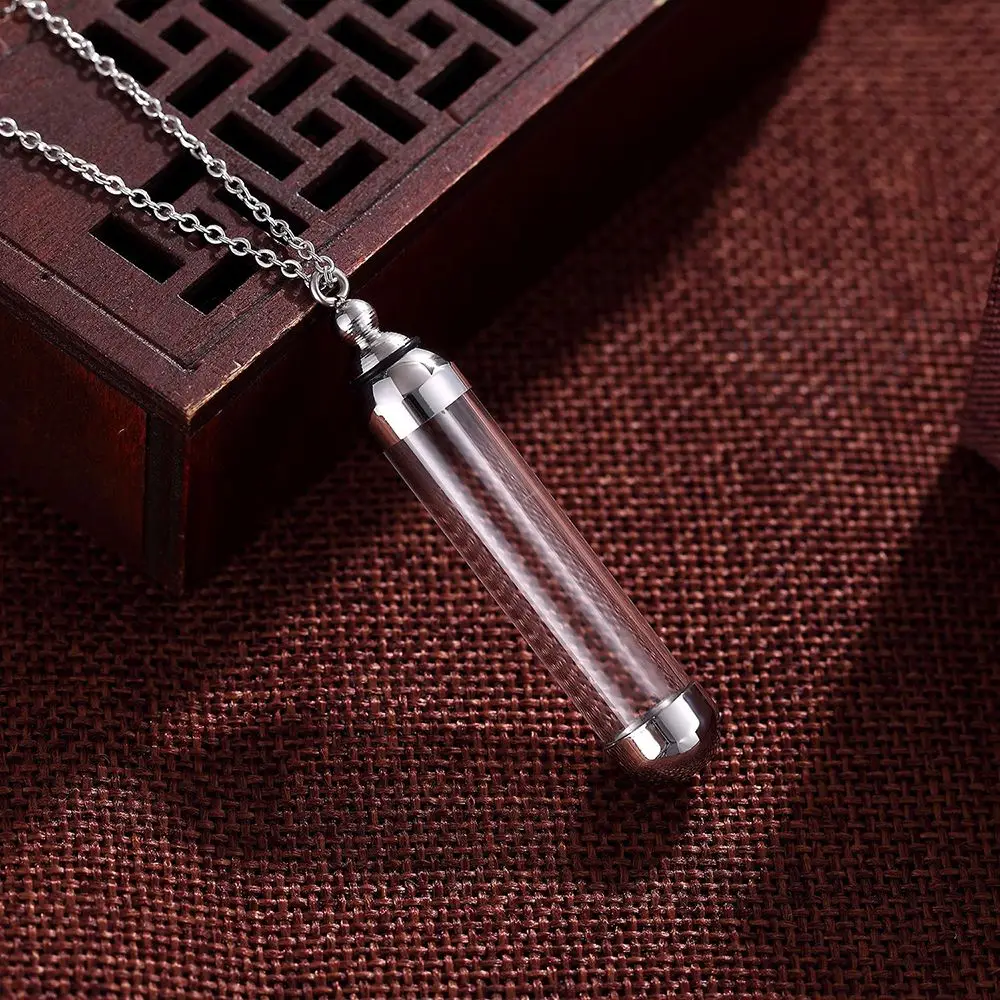 DIY Jewellery Steel Chain Openable Screw Cap Wishing Bottle Pendant Perfume Jars Glass Vial  Lucky Charm