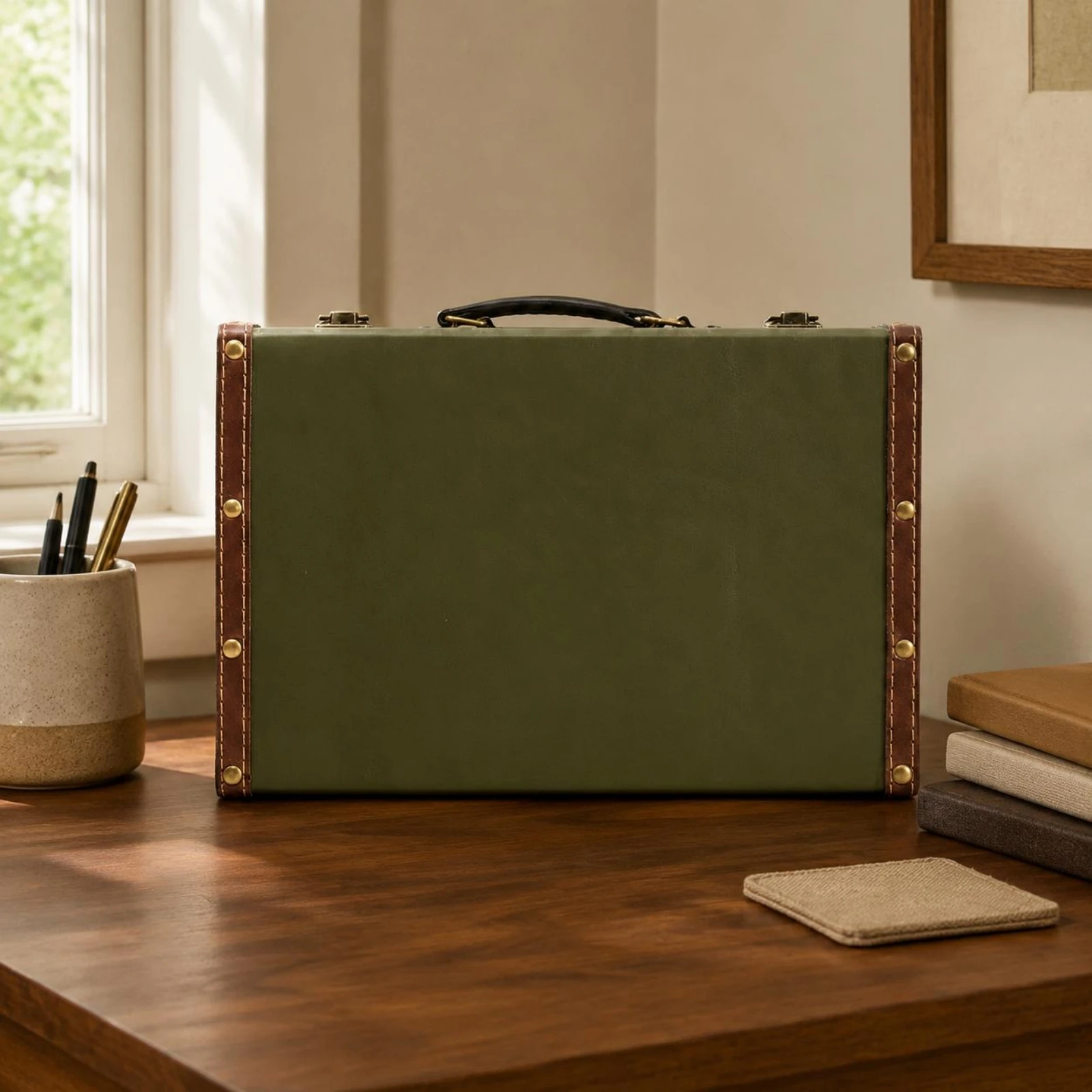 Vintage Suitcase Prop Structured Hard Trunk Suitcase Decorative Luggage Trunk Reinforced Corners Decorative Luggage Box