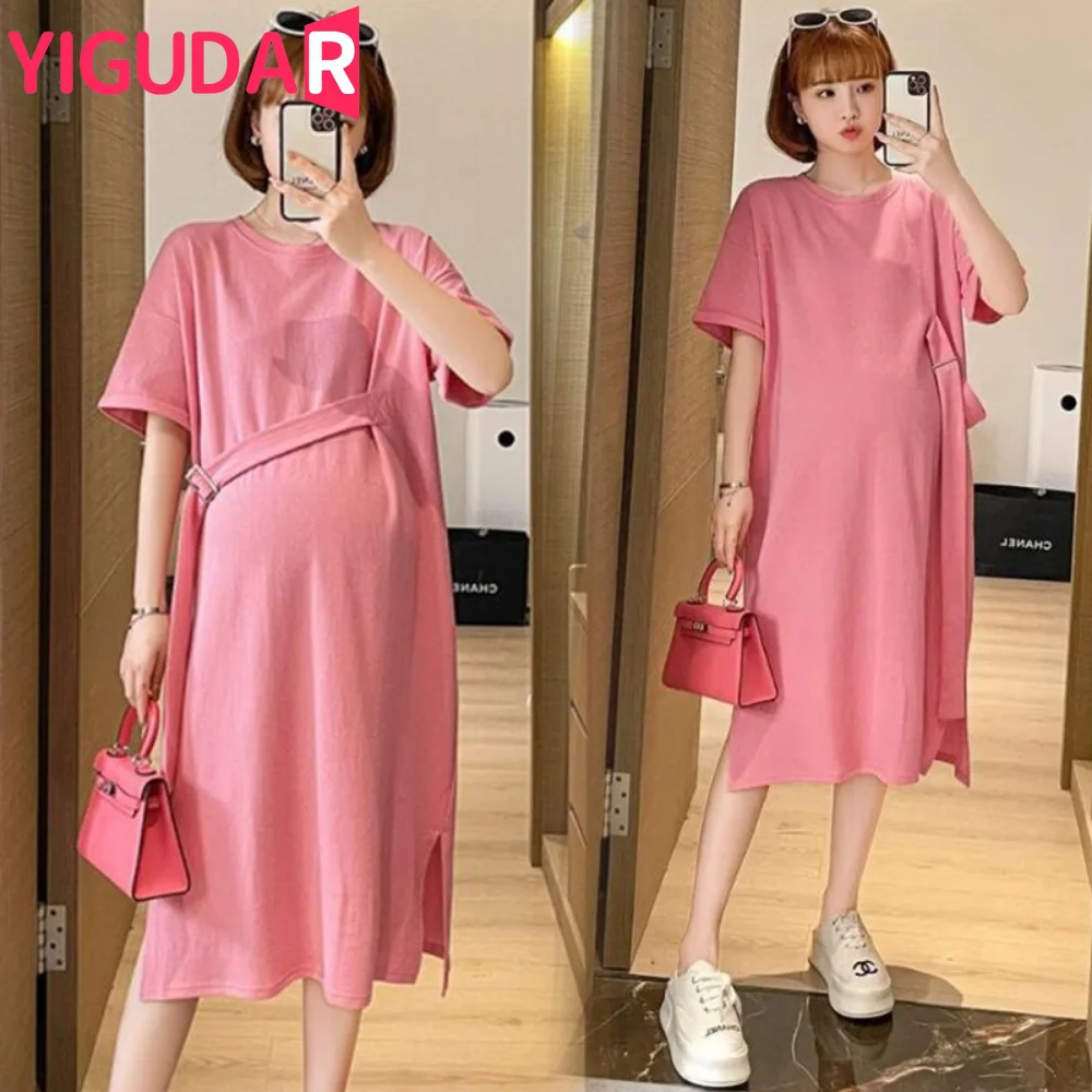 

2023 Summer Fashion Pleated Chiffon Maternity Dress Loose Straight Casual Clothes for Pregnant Women Sweet Pregnancy vestidos