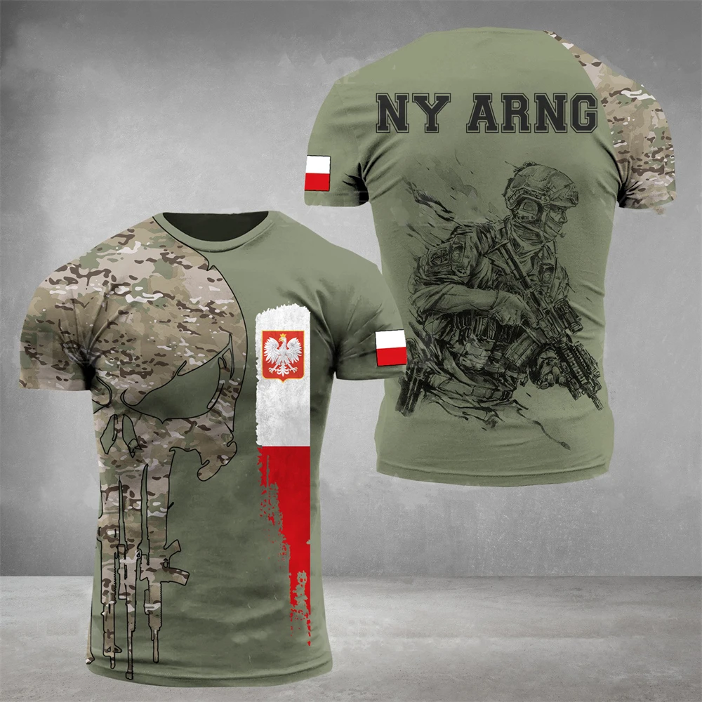 Men's T-Shirt Summer Short Sleeve 3D Printed Poland Soldier Veteran Harajuku Loose Top T-Shirt Men's Oversized Clothing 6XL