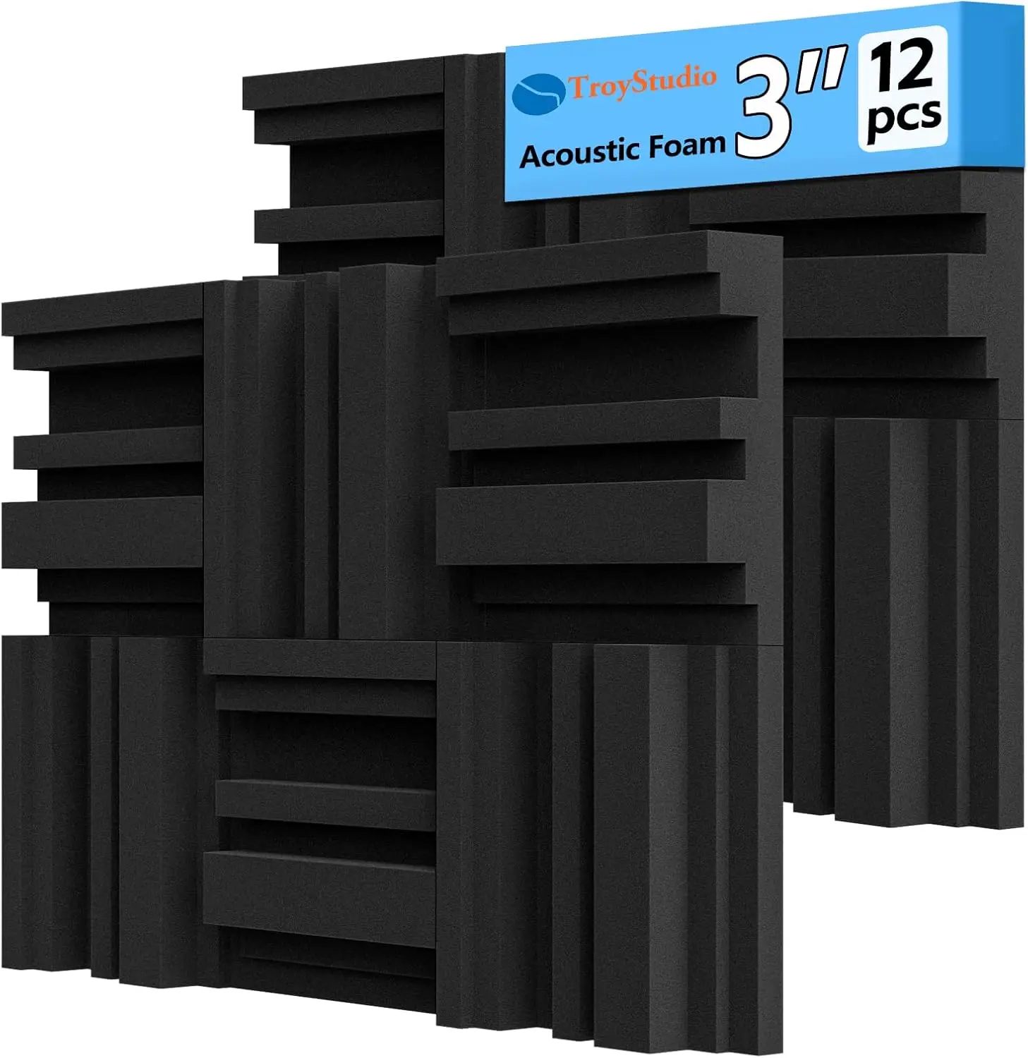

Акустические панели из пеноматериала 12x12x3 дюйма, 12 штук, высокоплотные звукопоглощающие диффузоры для студии, дома, офиса