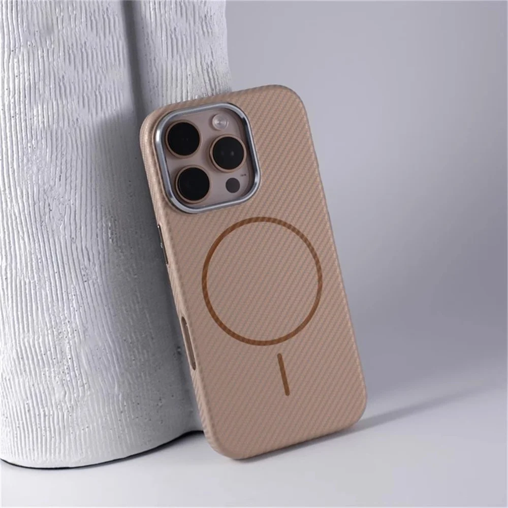 Ultrathin Carbon Fibre Texture MagSafe Phone Case for iPhone 16 16pro max 15 14 Pro Wireless Charging Alloy Lens Hard PC Cover