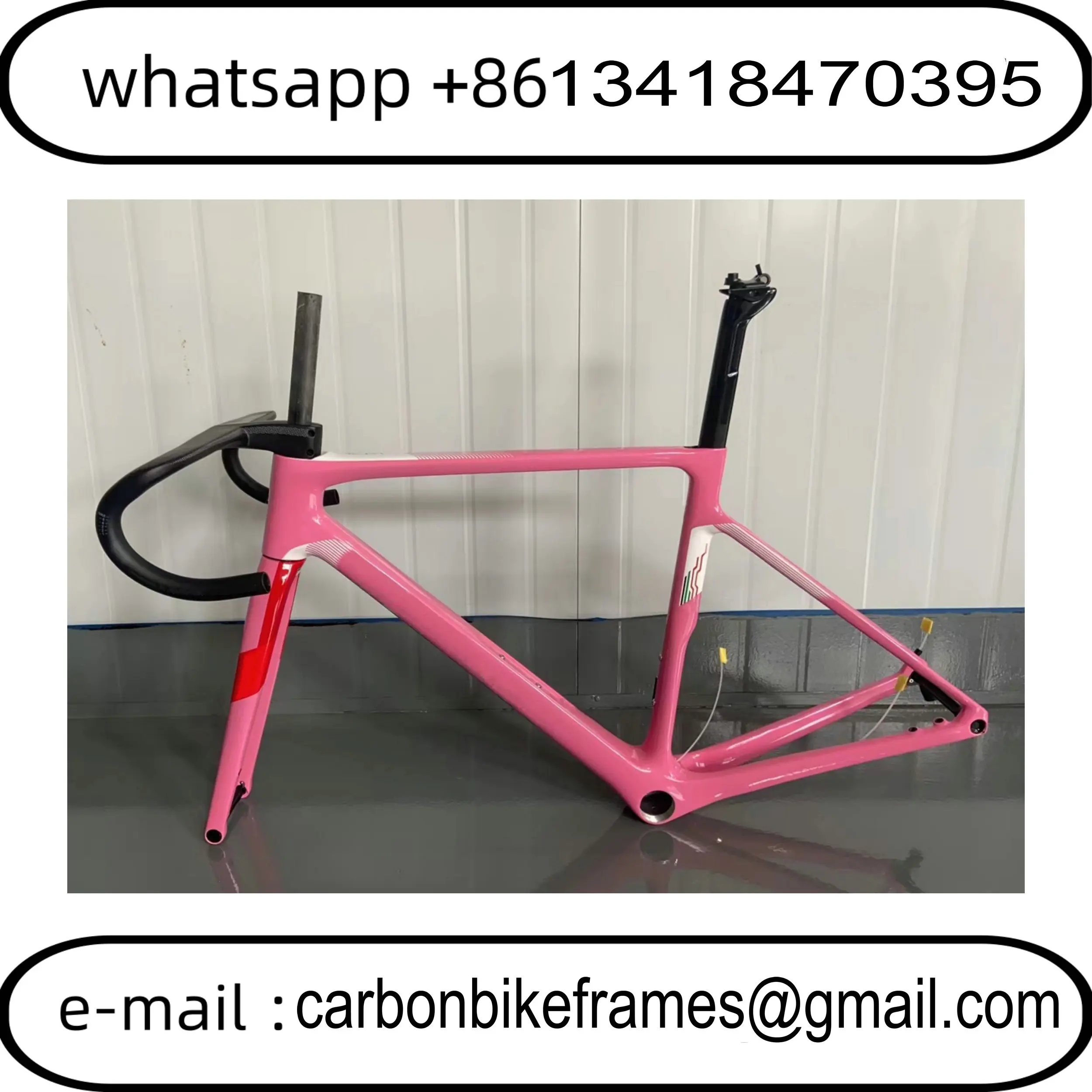 

V4RS Road Carbon Frame Pink Racing Bicycle Frameset T1000 T47 Disc Brake +Handlebar Ship