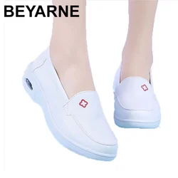 Cowhide Wedge White Women's Shoes Comfortable Light Slip-on Nurse Shoes Fashion Women's Flats Zapatos De Mujer