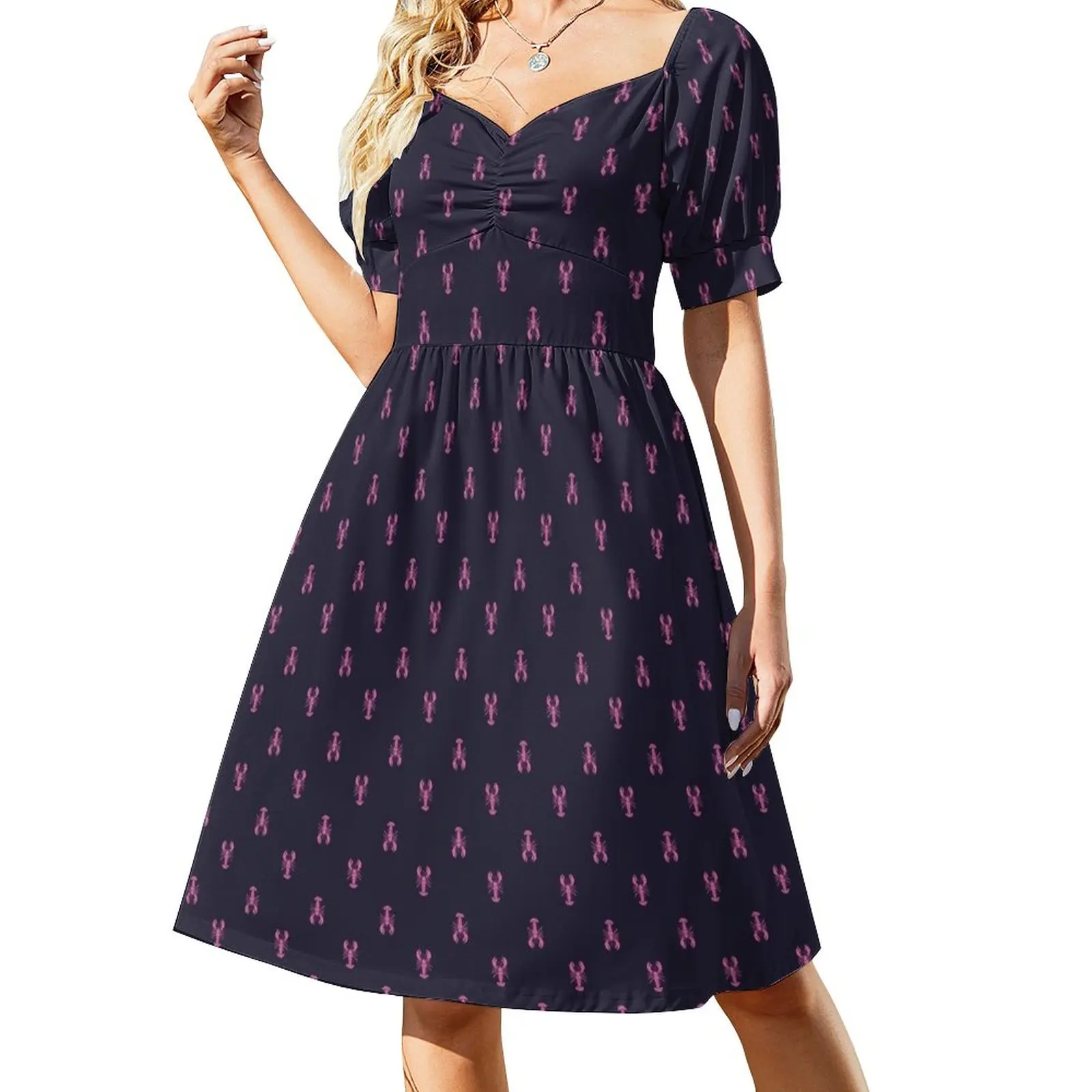 

Pink and Navy Lobster Pattern Sleeveless Dress summer women's suit Women's summer suit Summer skirt