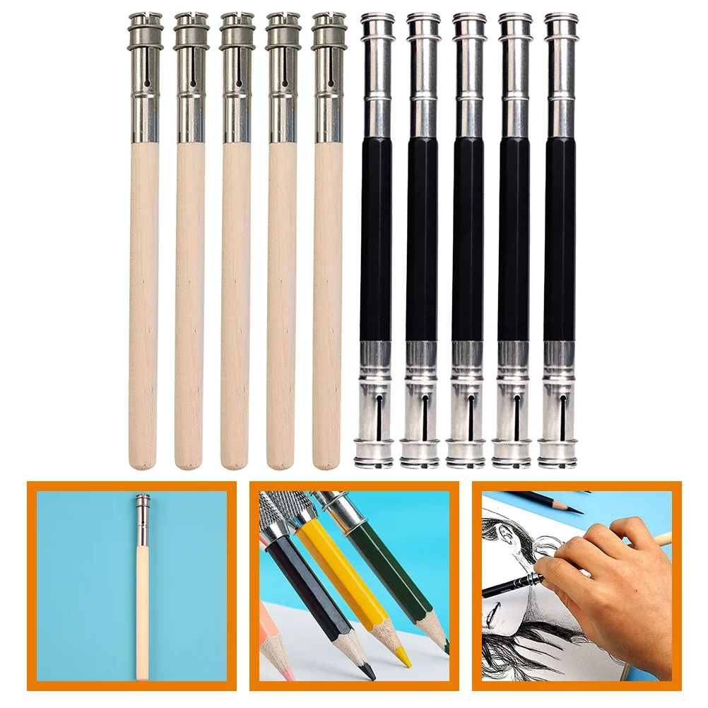 

10 Pcs Supplies Pencil Extender Short Holder Metal Sketch Lengthen Painting Artist Crayon Extension Tool Extenders