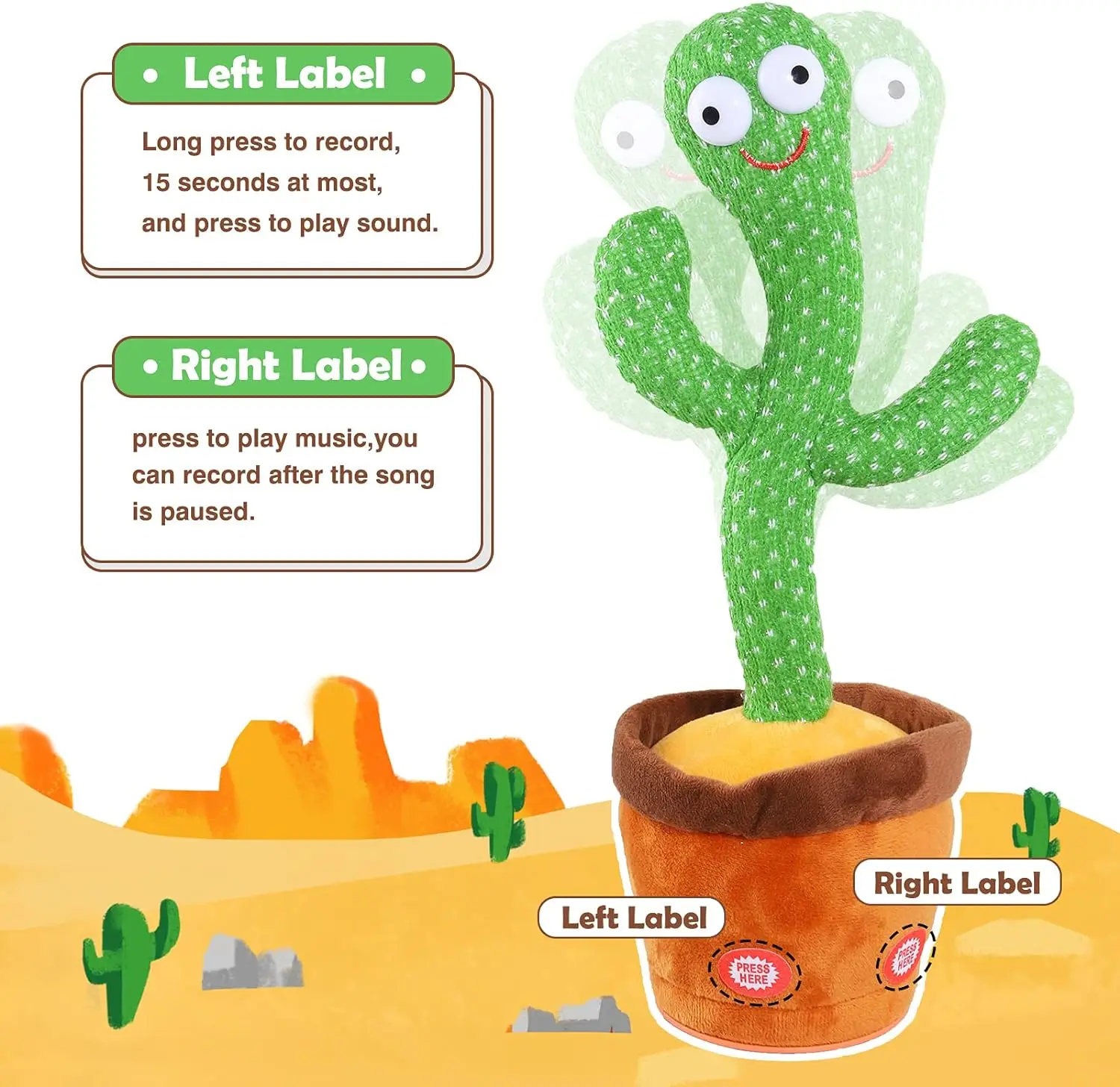 Juguetes de peluche de cactus para niños, aprender a hablar, bailar, girar y cantar, mantener una conversación entre sí