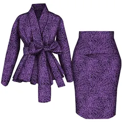African Women Top and Skirt Set Long Sleeve Lady Skirts Set Ankara Print Suits Custom Party Clothing Cotton Wy10871
