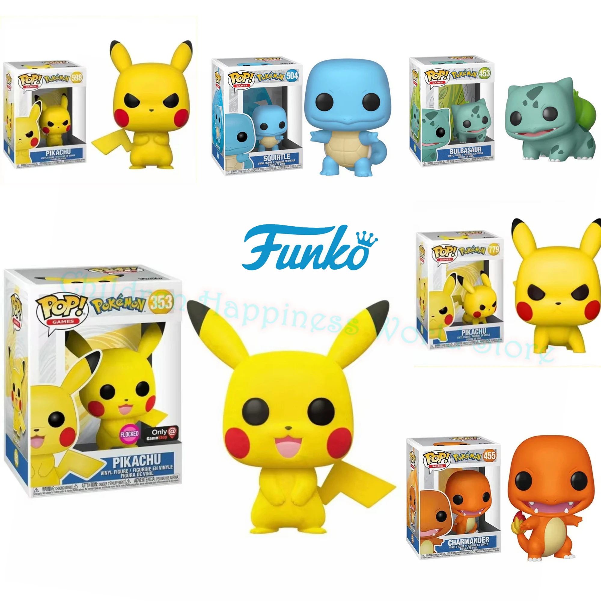 FUNKO POP Pikachu 353 #   598 #   779 #   Bulbasaur 453 #   Charmander 455 #   SQUIRTLE 504 #   Figuras Juguetes Colección de muñecos de vinilo Modelos Regalo
